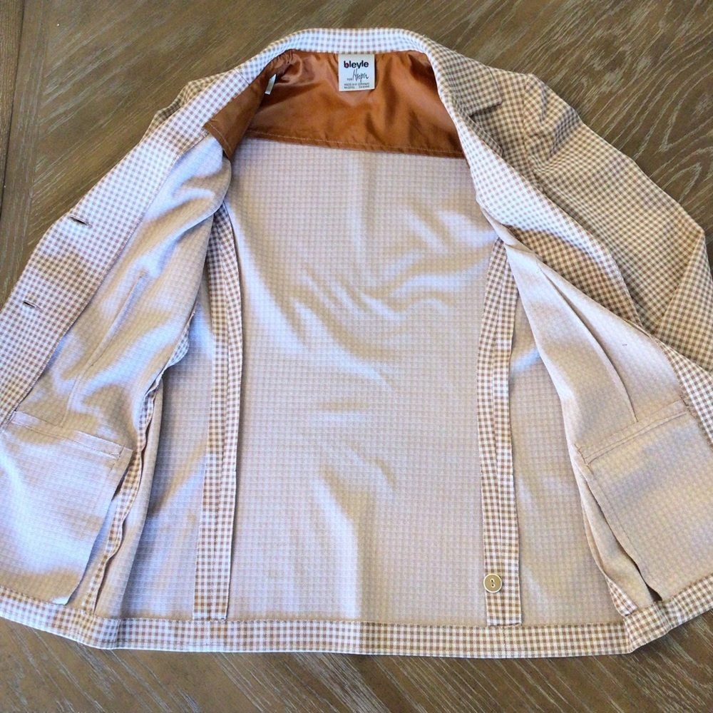 Vintage Bleyle For Hooper Womens 70’s Tan Checked Blazer Jacket Size 16 - Picture 11 of 16